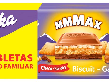 Milka MMMAX Choco Swing - Tableta Grande de Chocolate con Leche de los Alpes, Galleta y Cremas de Cacao y Leche - Formato Familiar 2 x 300g Embalaje Deteriorado For Sale