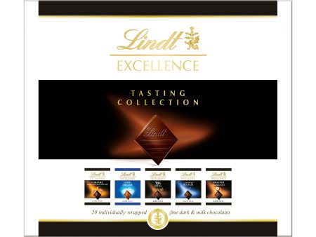 Lindt Mini EXCELLENCE: Caja de Degustación con 20 Mini Tabletas de Chocolate de Alta Calidad Embalaje Deteriorado For Sale